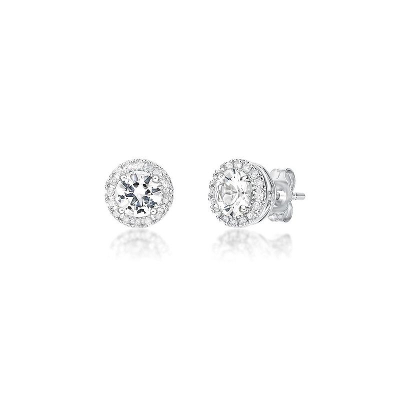 Lab Created White Sapphire &amp; 1/7 ct. tw. Diamond Earrings in Sterling Silver