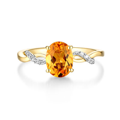 Citrine & Diamond Ring in 10K Yellow Gold