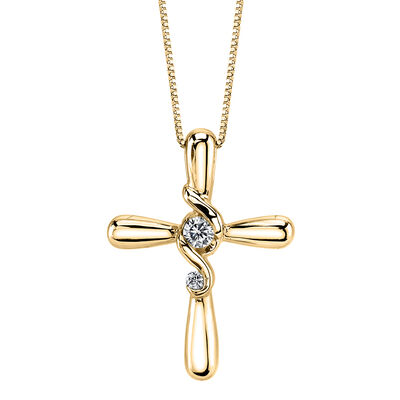 Juno Luncina® Diamond Cross Pendant in 14K Yellow Gold (1/8 ct. tw.)