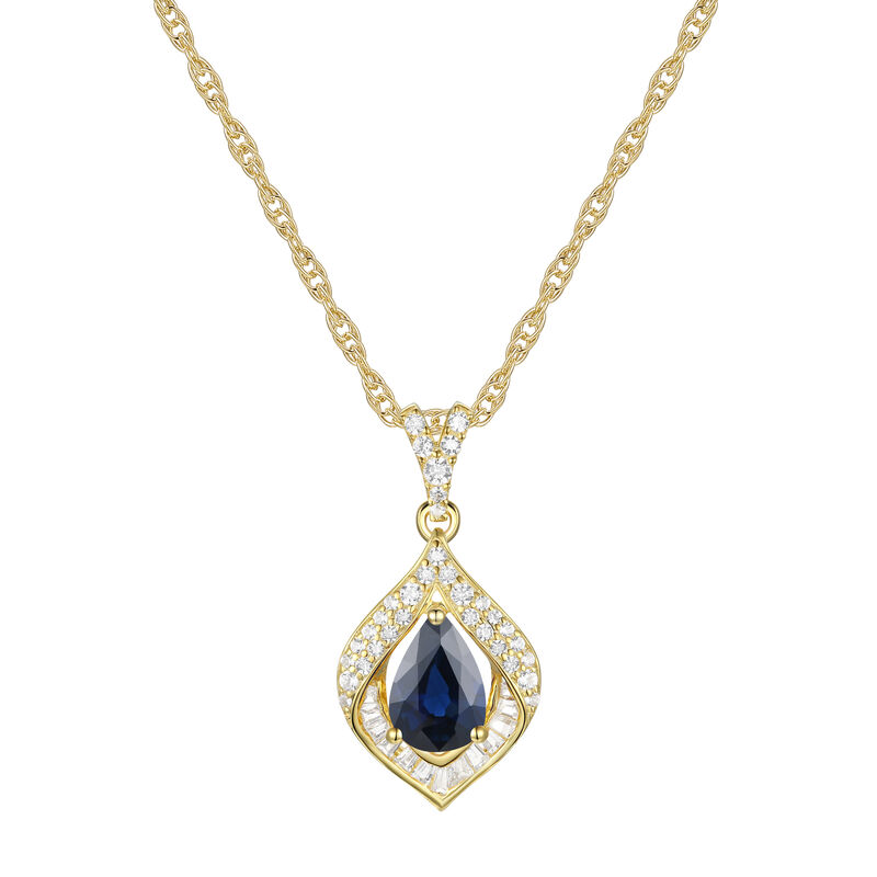 Blue Sapphire and Diamond Pendant in 10K Yellow Gold &#40;1/4 ct. tw.&#41;