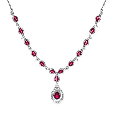 Lab Created Ruby & Lab Created White Sapphire Drop Pendant in Sterling Silver