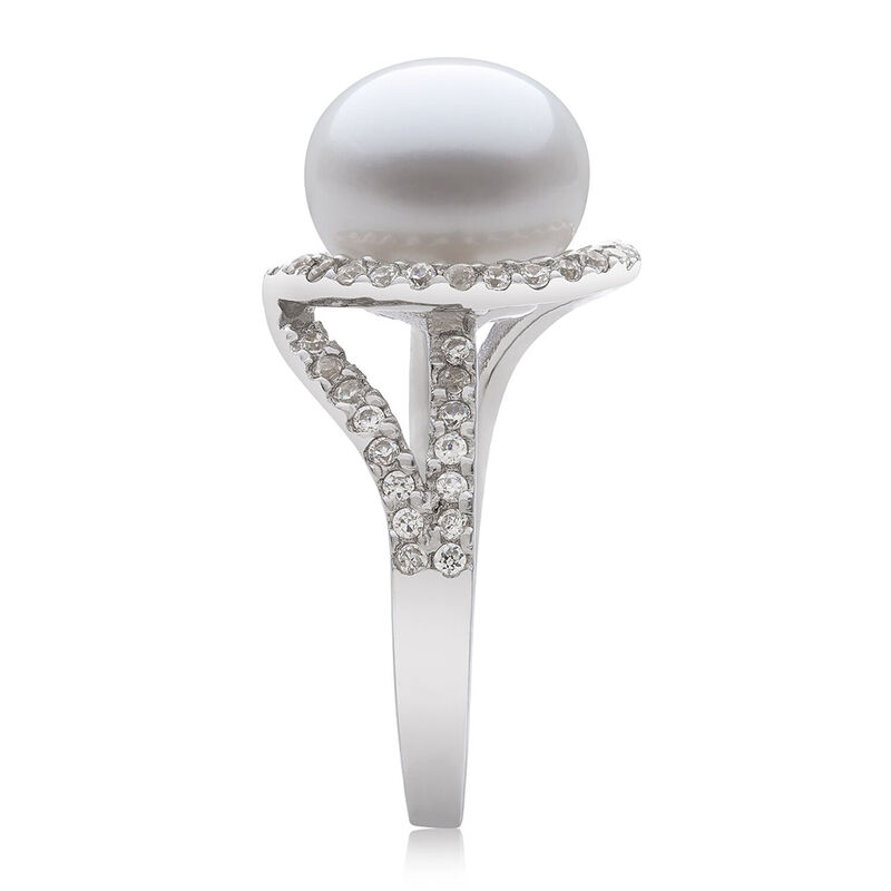 Freshwater Pearl &amp; Cubic Zirconia Ring in Sterling Silver