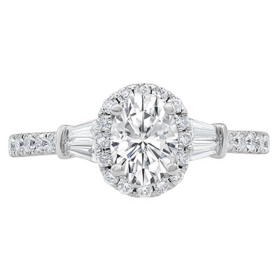 Lab Grown Diamond Oval Engagement Ring with Baguette Side Stones in 14K White Gold (1 1/4 ct. tw.)