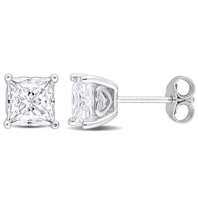Lab-Created Moissanite Square Solitaire Stud Earrings in Sterling Silver (2 1/2 ct. tw.)