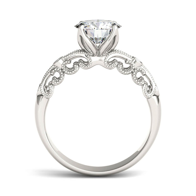 Moissanite Ring with Scroll Details in 14K White Gold &#40;1 1/2 ct. tw.&#41;