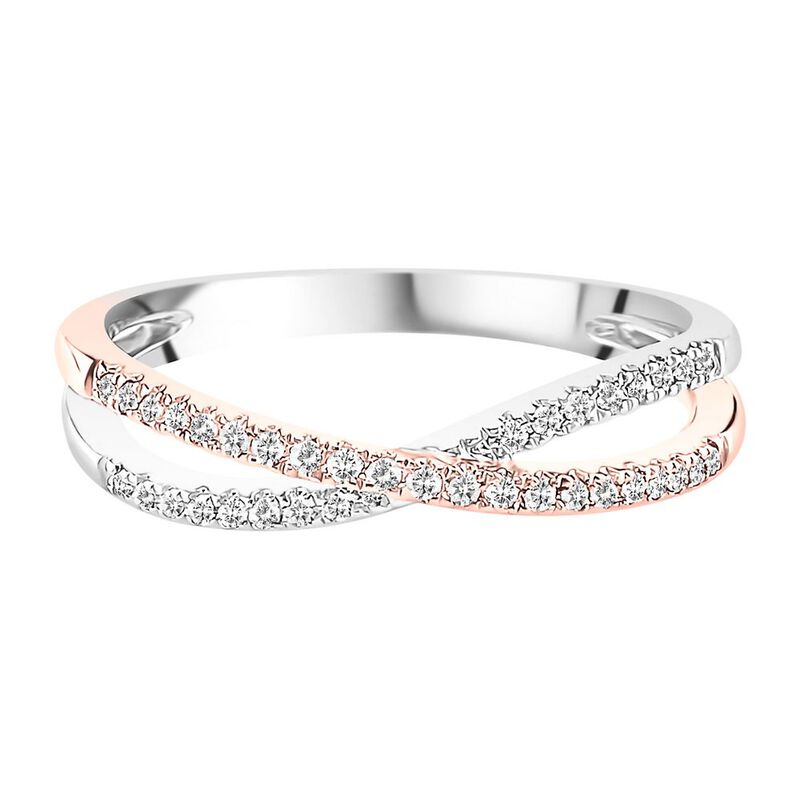 1/7 ct. tw. Diamond Criss Cross Ring in 10K White &amp; Rose Gold