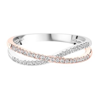 1/7 ct. tw. Diamond Criss Cross Ring in 10K White & Rose Gold