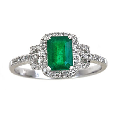 Emerald and diamond cocktail ring in 14K white gold (1/5 ct. tw.)