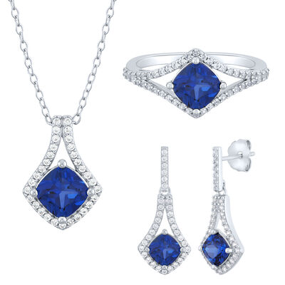 Lab-Created Blue Sapphire and Lab-Created White Sapphire Boxed Set in Sterling Silver