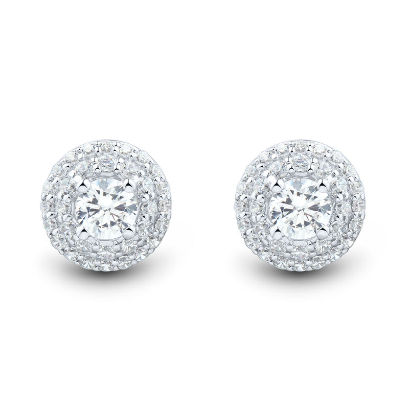 Lab Grown Diamond Double Halo Earrings in 14K White Gold &#40;1 ct. tw.&#41;