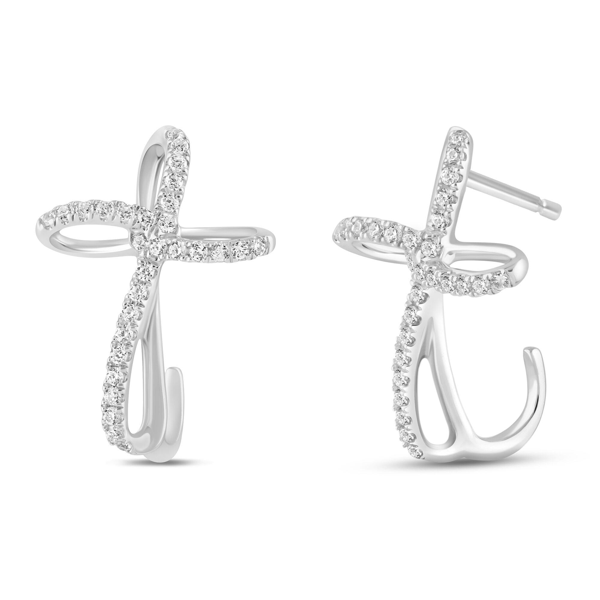 Linked with Love Lab Grown Diamond Cross Earrings in 10K White Gold