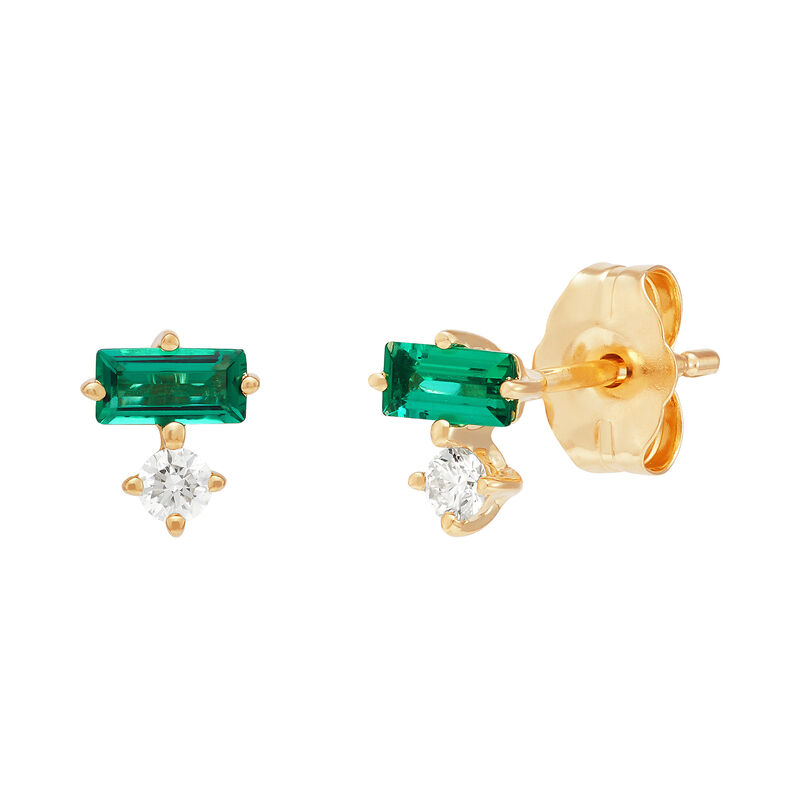 Lab Grown Diamond Accent and Lab-Created Emerald Earrings in 10K Yellow Gold