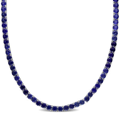 Lab Created Blue Sapphire Tennis Necklace in Sterling Silver
