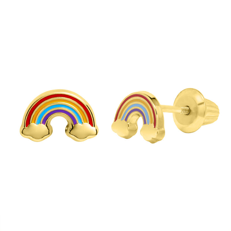 Children&rsquo;s Rainbow Stud Enamel Earrings in 14K Yellow Gold