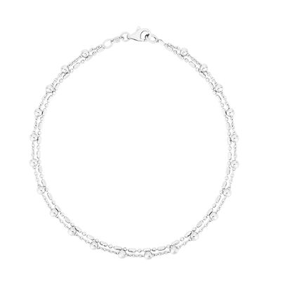 Double-Strand Bead Anklet in Sterling Silver, 10”