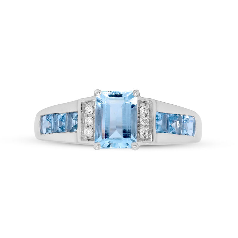 Emerald-Cut Aquamarine &amp; Diamond Accent Ring in 10K White Gold