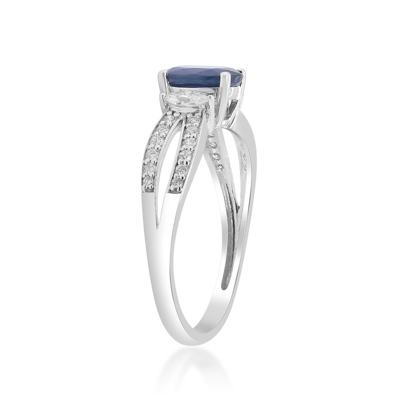 Blue Sapphire and Diamond Oval-Shaped Ring in 14K White Gold &#40;1/3 ct. tw.&#41;
