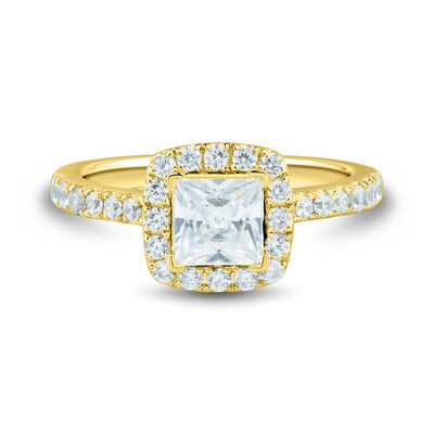 Lab Grown Diamond Princess-Cut Engagement Ring with Halo in 14K Yellow Gold