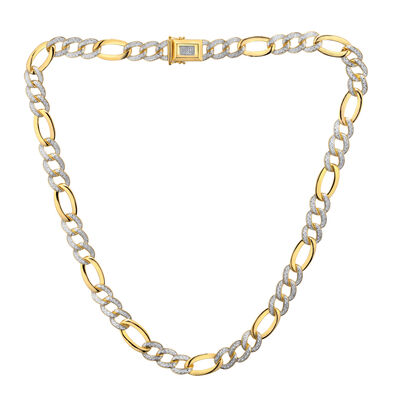 Men’s Figaro Link Chain with Diamonds in 10K Yellow Gold, 22” (2 1/2 ct. tw.)