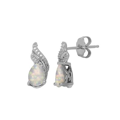 Lab Created Opal & 1/10 ct. tw. Diamond Earrings in Sterling Silver
