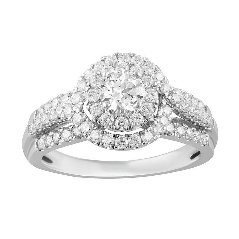 Round Diamond Double Halo Engagement Ring in 14K White Gold &#40;1 ct. tw.&#41;