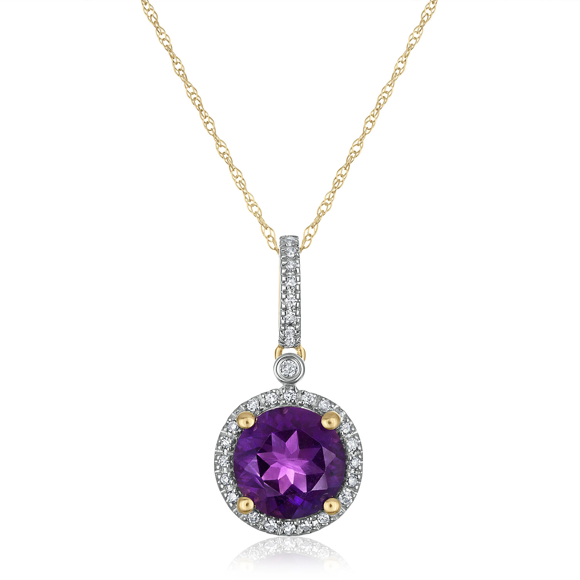 Amethyst and Diamond Halo Pendant in 10K Yellow Gold &#40;1/10 ct. tw.&#41;