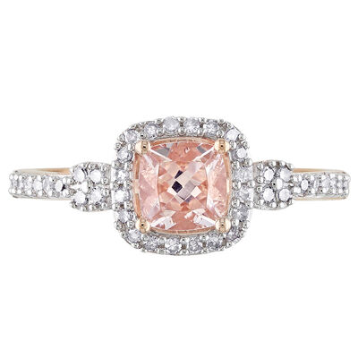 Cushion-Cut Morganite Ring with Pave Diamonds in 10K Rose Gold (1/7 ct. tw.)