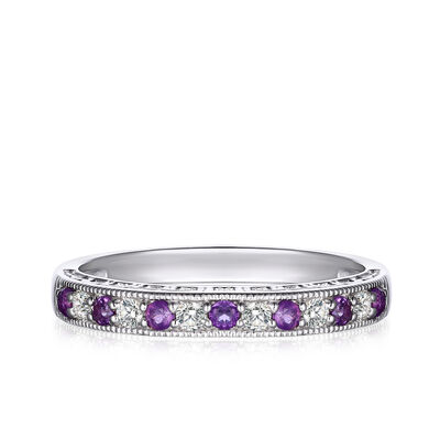 Amethyst & Lab-Created White Sapphire Stack Ring in Sterling Silver