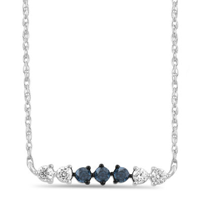 Blue and White Diamond Bar Necklace in Sterling Silver (1/4 ct. tw.)