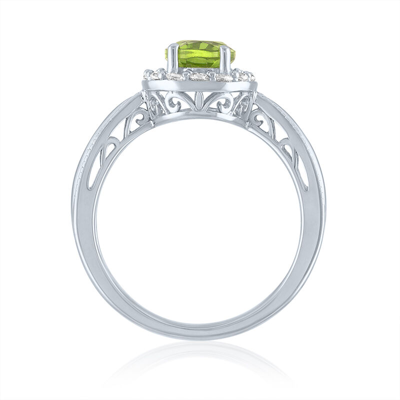 Oval Peridot Ring with Lab Created White Sapphire in Sterling Silver
