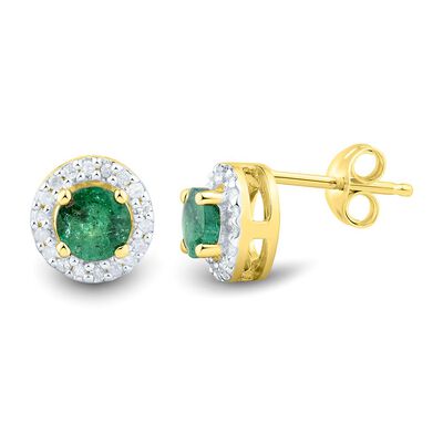 Emerald & 1/10 ct. tw. Diamond Stud Earrings in 10K Yellow Gold
