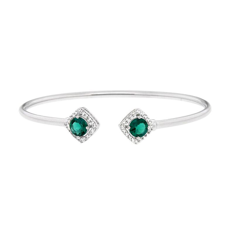 Lab Created Emerald &amp; White Sapphire Bangle Bracelet in Sterling Silver