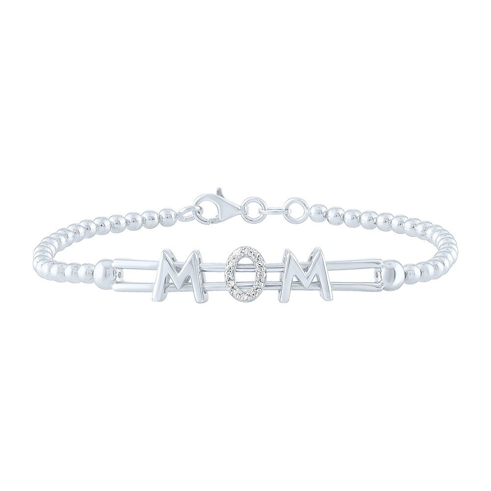 Sterling Silver & Rose Gold Diamond Mom Bracelet | Charm Diamond Centres