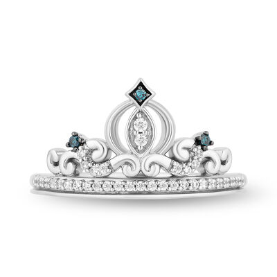 Cinderella White and Blue Diamond Carriage Ring in Sterling Silver (1/6 ct. tw.)