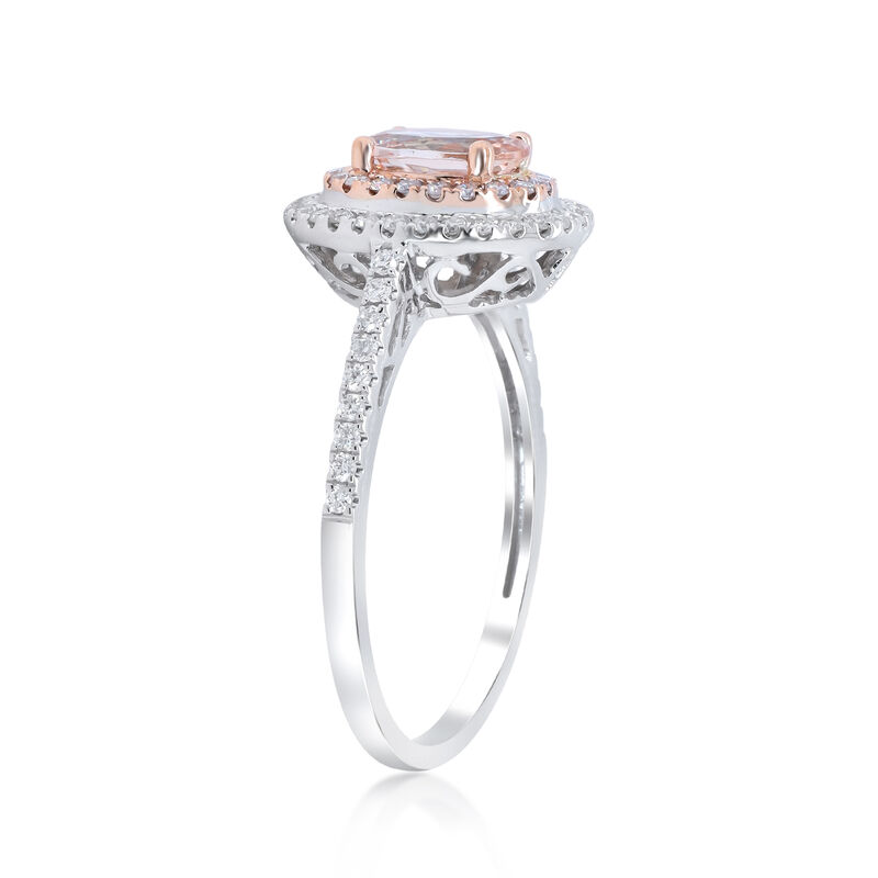 Oval Morganite &amp; Diamond Halo Ring in 10K White &amp; Rose Gold &#40;1/3 ct. tw.&#41;