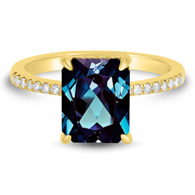 Lab-Created Alexandrite and Diamond Ring in 14K Yellow Gold (1/4 ct. tw.)