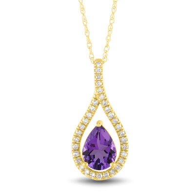 Amethyst and Diamond Pendant in 10K Yellow Gold (1/7 ct. tw.)