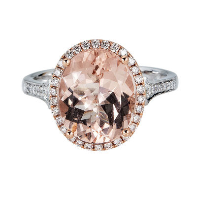 Morganite & 3/8 ct. tw. Diamond Ring in 14K White & Rose Gold