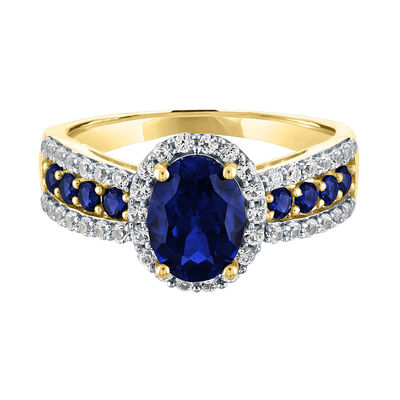 Lab Created Blue & White Sapphire Ring in 10K Yellow Gold