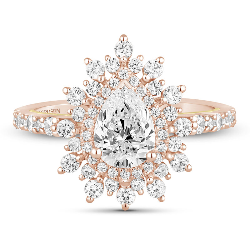 Pear Cut Lab Diamond Engagement Ring Rose Gold Vintage Halo Ring