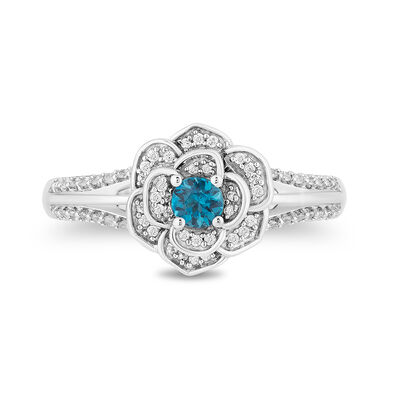 Cinderella Flower Ring with Diamond and London Blue Topaz in Sterling Silver (1/5 t. tw.)