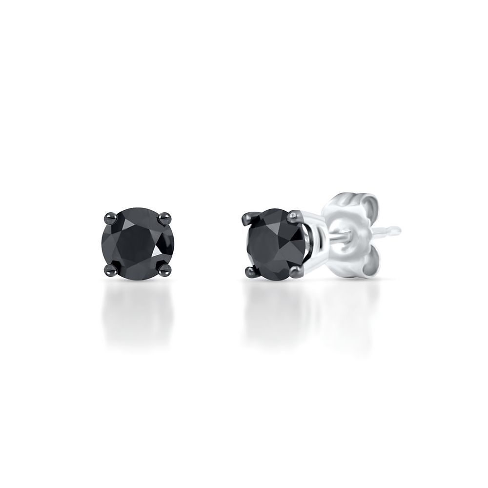 Buy Black Diamond Earrings for Women Men Round Cut Diamond Studs 14K White  Solid Gold Threaded Posts 200 ct at Amazonin