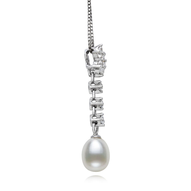 Freshwater Pearl &amp; Lab Created White Sapphire Pendant in Sterling Silver