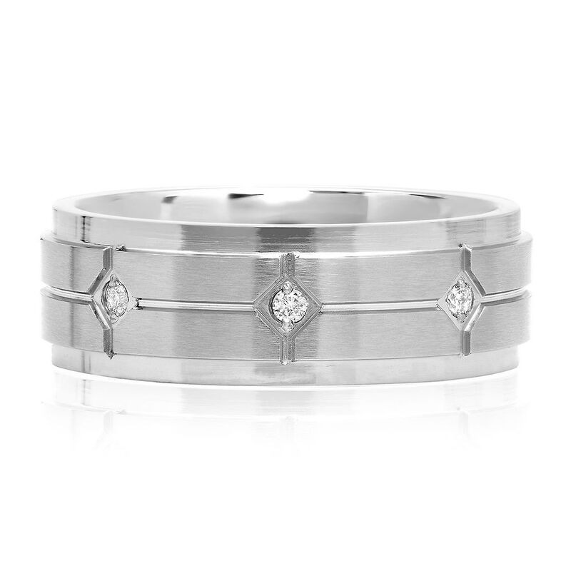 Men&#39;s Diamond Band in Stainless Steel, 8MM