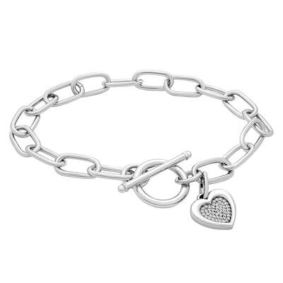 1/10 ct. tw. Diamond Heart Bracelet in Sterling Silver