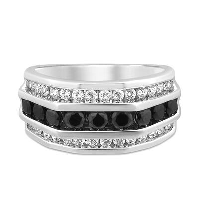Men’s Three-Row Diamond Ring with Treated Black Diamonds in 10K White Gold (2 ct. tw.)