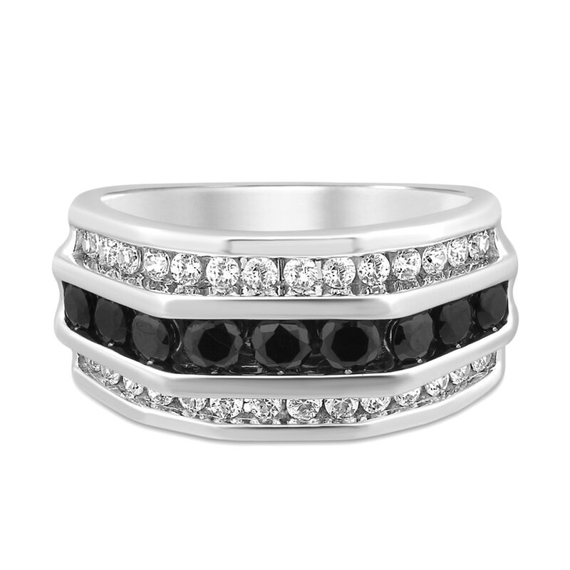 Men&rsquo;s Three-Row Diamond Ring with Treated Black Diamonds in 10K White Gold &#40;2 ct. tw.&#41;