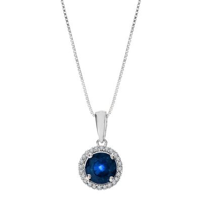 Sapphire & Diamond Pendant in 10K White Gold