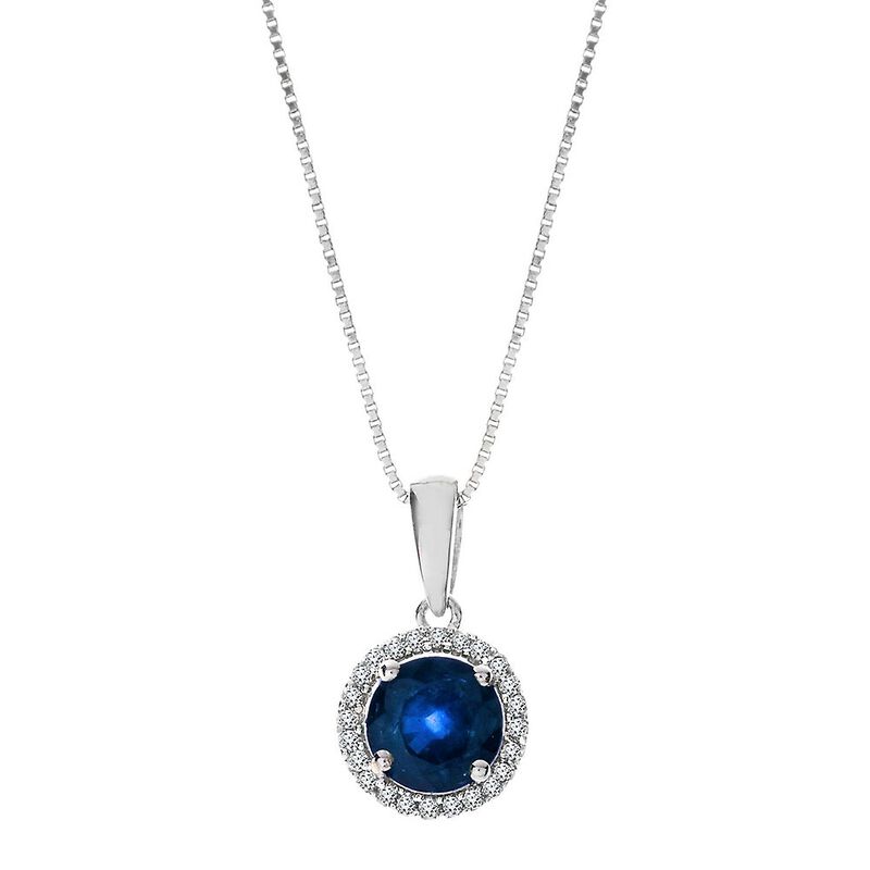 Sapphire &amp; Diamond Pendant in 10K White Gold
