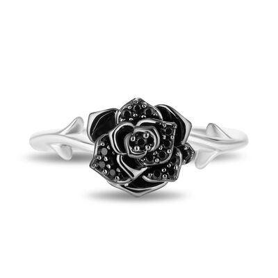 Maleficent Black Diamond Rose Ring in Sterling Silver (1/8 ct. tw.)